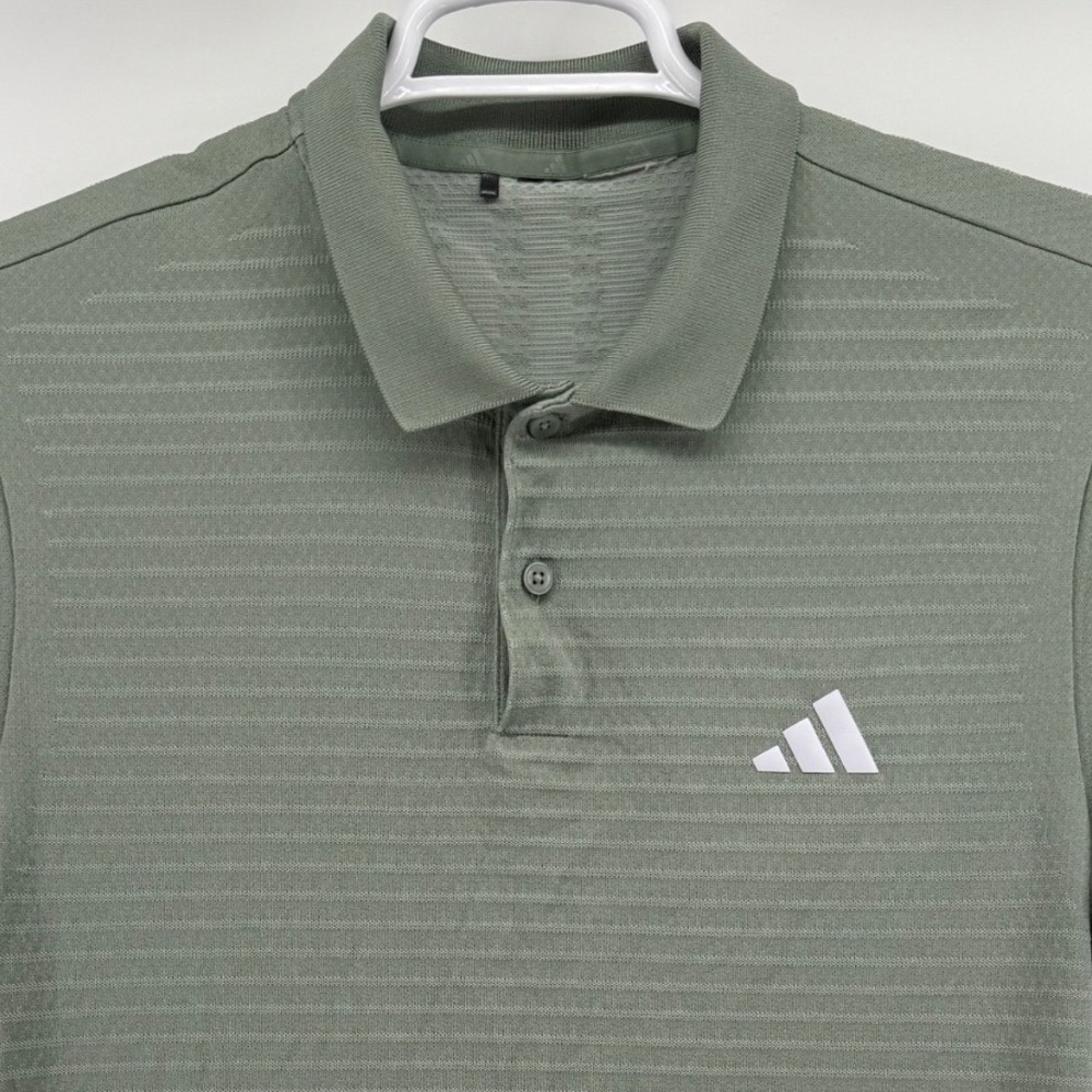 Adidas Mens Golf Polo Sage Green Textured Stripe PGA Tour Issue Andrew Novak